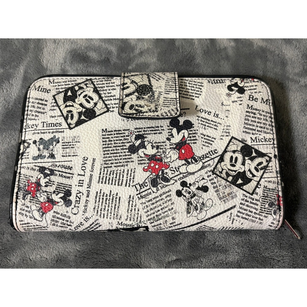Disney Unisex Mickey Minnie Mouse Newspaper Print Accordion Wallet Purse White